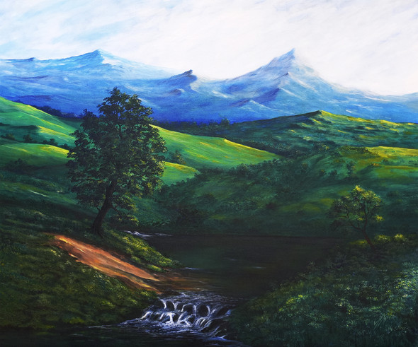 Stream From The Mountains (ART_464_61624) - Handpainted Art Painting - 42in X 36in