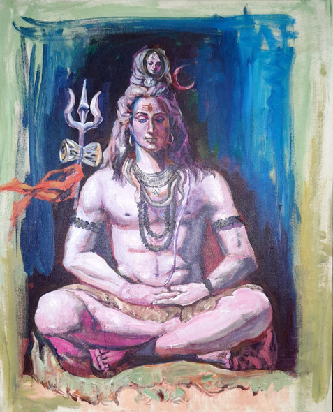 Lord Shiva (ART_523_61376) - Handpainted Art Painting - 24in X 30in