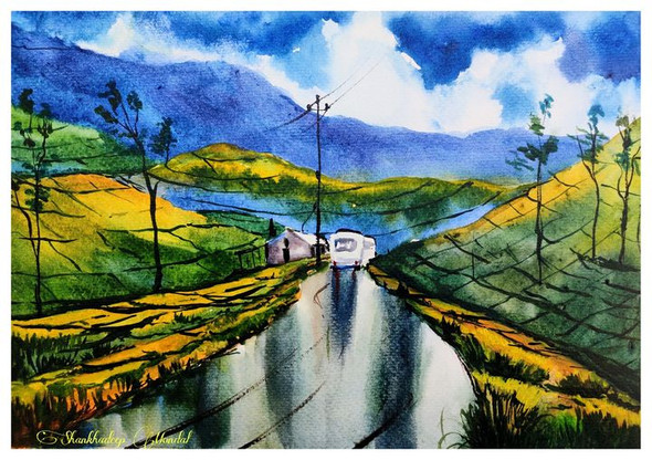 Munnar Kerala India (ART_6698_61925) - Handpainted Art Painting - 12in X 8in