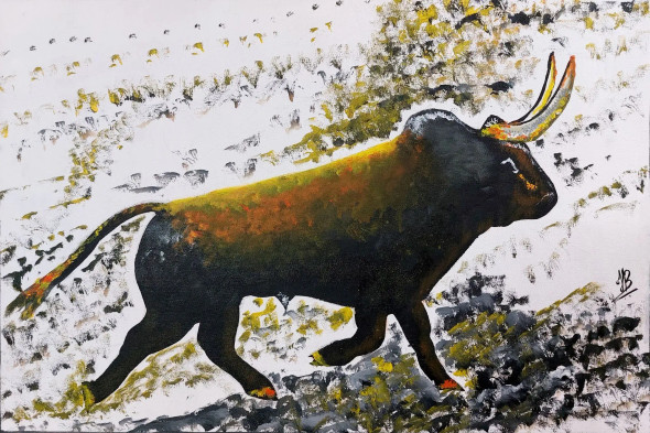 Abstract Bull (ART_5839_61897) - Handpainted Art Painting - 24in X 16in