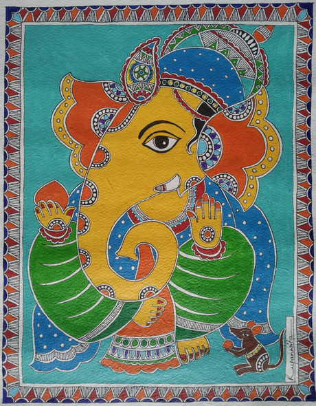 Vinayaka (ART_7180_61889) - Handpainted Art Painting - 9in X 11in