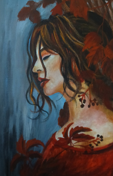 Beauty in red (ART_1304_61832) - Handpainted Art Painting - 9in X 11in