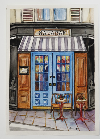 Le Malabar Cafe (ART_7989_61847) - Handpainted Art Painting - 8in X 11in