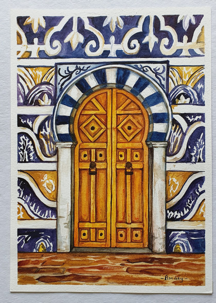 The Moroccan Door 1 (ART_7989_61842) - Handpainted Art Painting - 8in X 11in