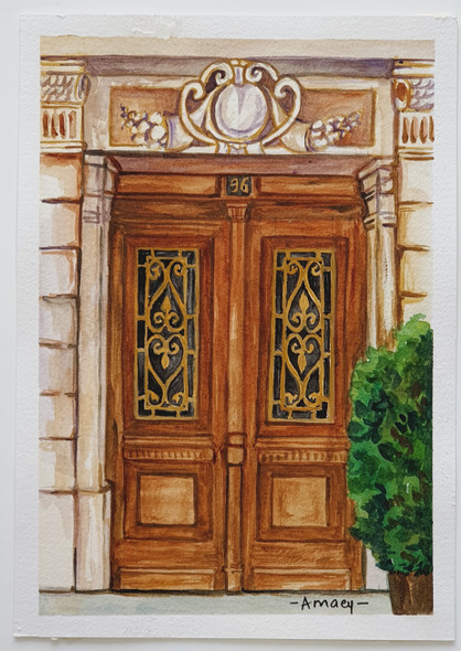 Brown French Door (ART_7989_61821) - Handpainted Art Painting - 8in X 11in