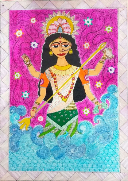 BHARAT MATA MADHUBANI PAINTING  (PRT_8054_61967) - Canvas Art Print - 16in X 12in