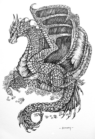 Dragon pen sketch (PRT_7989_61984) - Canvas Art Print - 8in X 11in