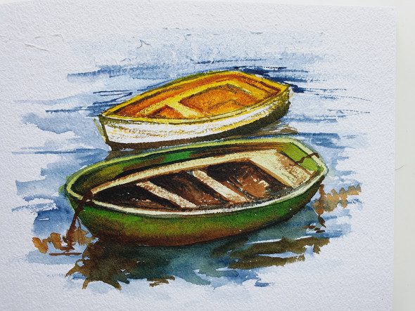 Beauty of Boats (ART_7989_61981) - Handpainted Art Painting - 8in X 11in