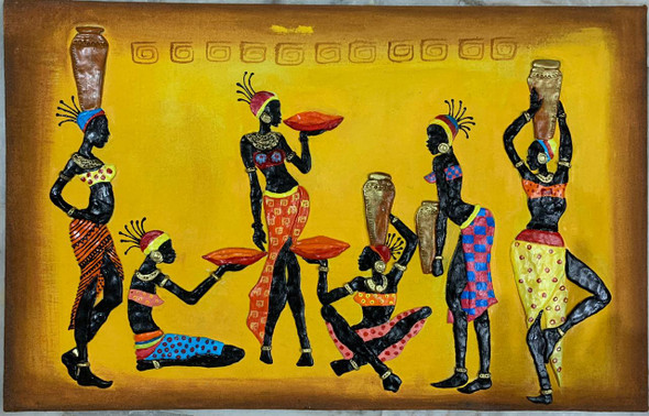 African clay painting (ART_8339_61342) - Handpainted Art Painting - 26in X 18in