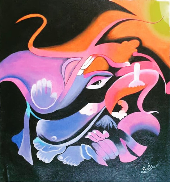 Abstract Ganapati (ART_8339_61329) - Handpainted Art Painting - 16in X 16in