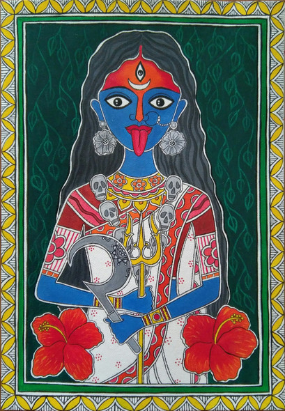 Maa Kali (ART_8088_57554) - Handpainted Art Painting - 8in X 12in
