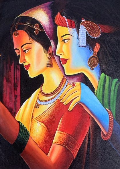 The Divine Radha Krishna-001 (ARTOHOLIC) (ART_3319_62135) - Handpainted Art Painting - 24in X 36in