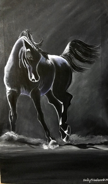 The Black Horse (ART_8370_62099) - Handpainted Art Painting - 20in X 24in