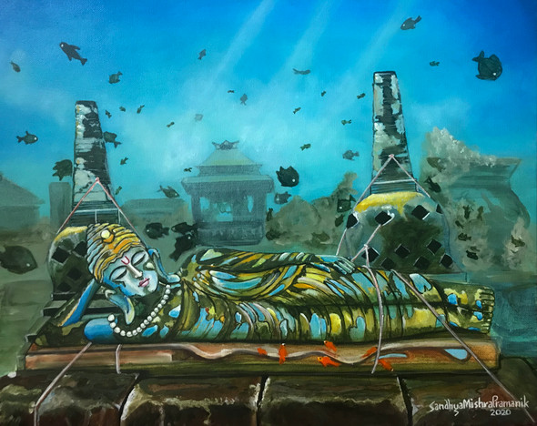 Buddha Statue At Nusa Penida (ART_8370_62094) - Handpainted Art Painting - 20in X 16in