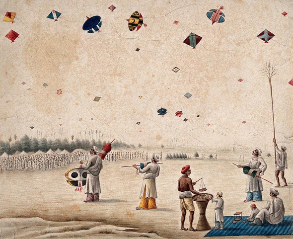 A Kite Flying Festival By An Indian Artist (PRT_10917) - Canvas Art Print - 18in X 15in