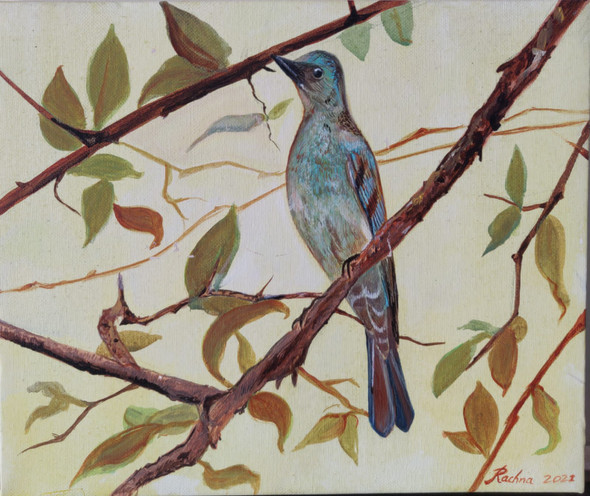 Verditer Flycatcher (ART_7851_62344) - Handpainted Art Painting - 12in X 10in