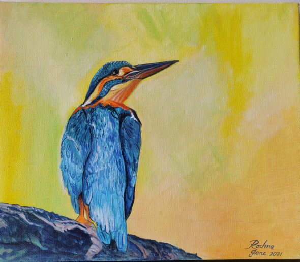 Kingfisher1 (ART_7851_62343) - Handpainted Art Painting - 12in X 10in