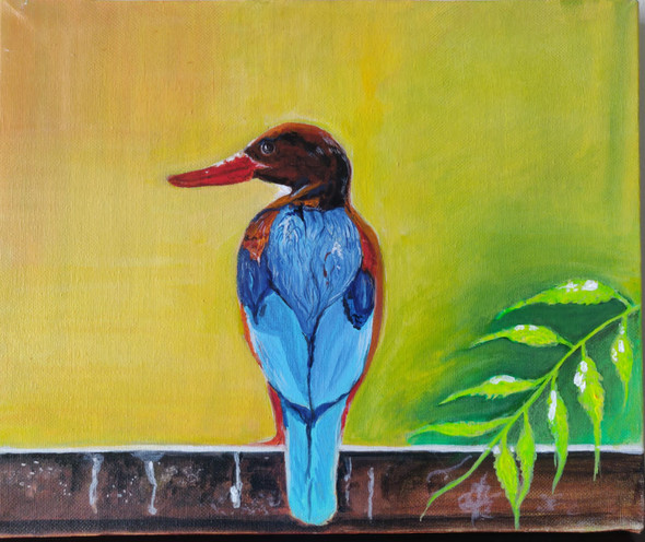 Kingfisher (ART_7851_62342) - Handpainted Art Painting - 12in X 10in