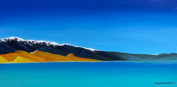 LakeTso Moriri (ART_8370_62257) - Handpainted Art Painting - 24in X 12in