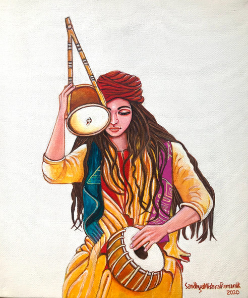 Baul Singer 2 (ART_8370_62250) - Handpainted Art Painting - 10in X 12in