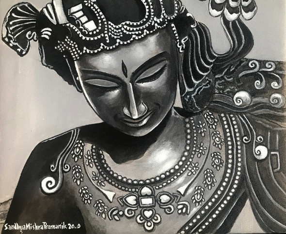 Avalokishvara (ART_8370_62238) - Handpainted Art Painting - 12in X 10in