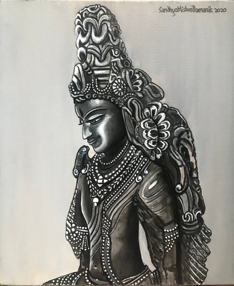 Awalokiteshwara (ART_8370_62236) - Handpainted Art Painting - 10in X 12in