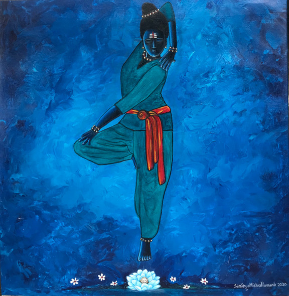 Yoga Pose (ART_8370_62231) - Handpainted Art Painting - 20in X 20in