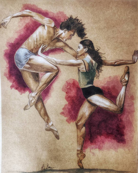 Tethered 2- Ballet Dancers (ART_7367_62399) - Handpainted Art Painting - 17in X 22in