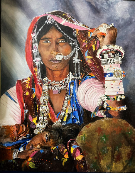 The tough ones - Tribal Gujrat  (ART_7367_62395) - Handpainted Art Painting - 24in X 30in