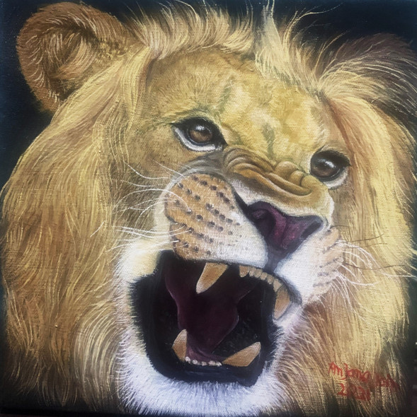 “Roar Of The King” (ART_8067_62388) - Handpainted Art Painting - 10in X 10in