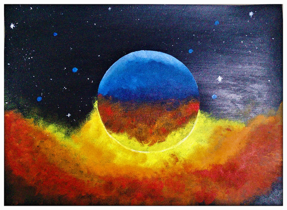 The Rising Planet (ART_8037_56490) - Handpainted Art Painting - 12in X 16in