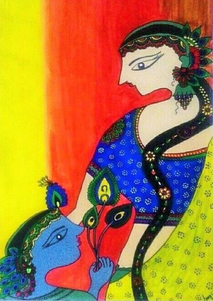 Madhubani Painting (ART_8037_56488) - Handpainted Art Painting - 15in X 22in