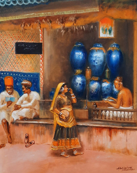 Pottery Shop (ART_3512_62579) - Handpainted Art Painting - 15in X 20in