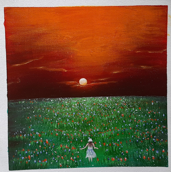 A Girl in the morning (ART_2825_54690) - Handpainted Art Painting - 9in X 9in