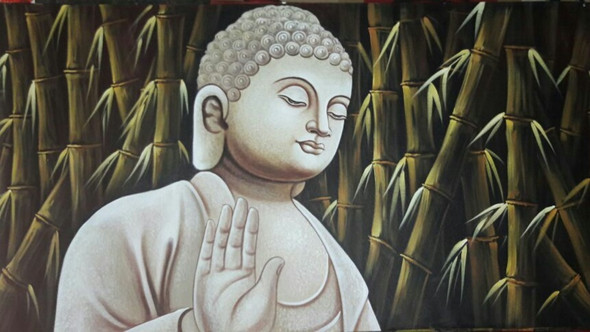 Lord Buddha Blessings-09 (ART_3319_62649) - Handpainted Art Painting - 36in X 24in