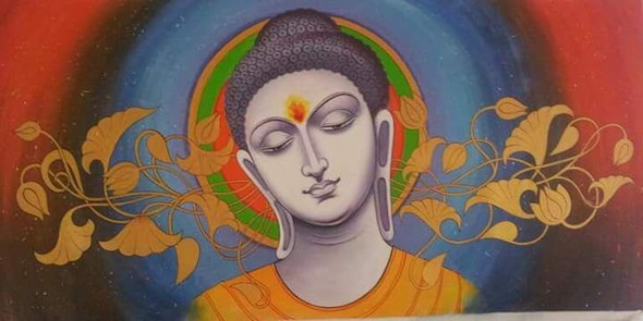 Lord Buddha Blessings-10 (ART_3319_62648) - Handpainted Art Painting - 48in X 24in