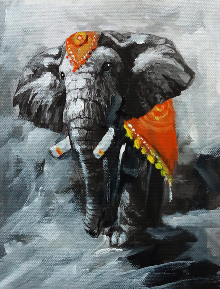 Royal Elephant (ART_1038_62763) - Handpainted Art Painting - 24in X 32in