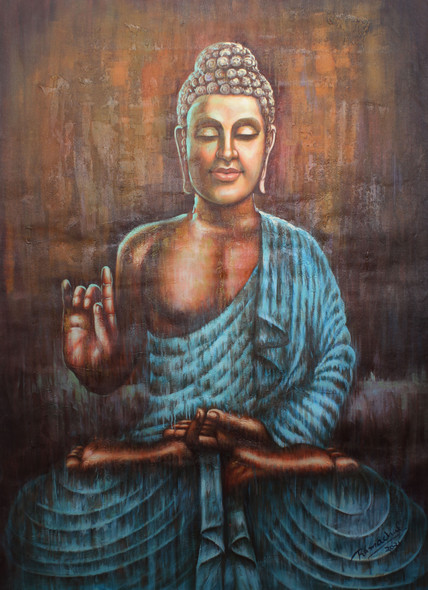 Buddhism  (ART_1522_62701) - Handpainted Art Painting - 32in X 44in