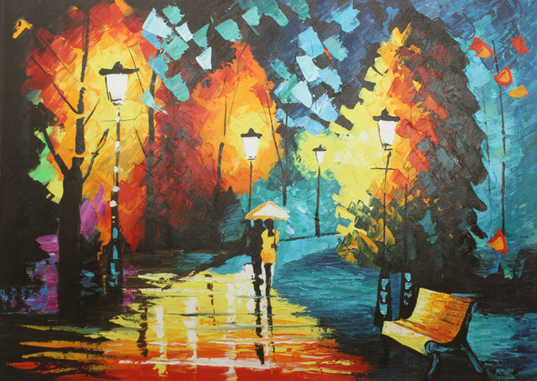 Drizzle In The City (ART_1522_62695) - Handpainted Art Painting - 36 in X 24in