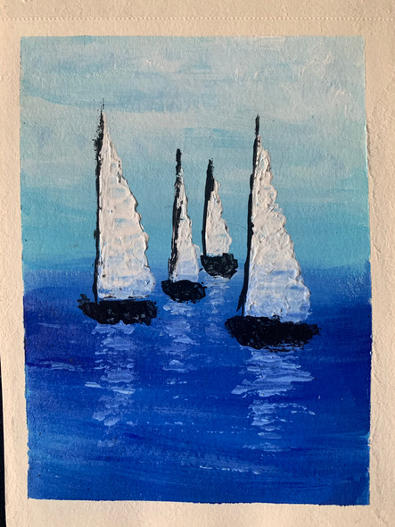 Acrylic sailboat  (ART_8396_62674) - Handpainted Art Painting - 8in X 10in