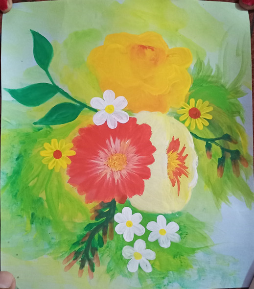 Flowers (ART_7789_62622) - Handpainted Art Painting - 7in X 8in