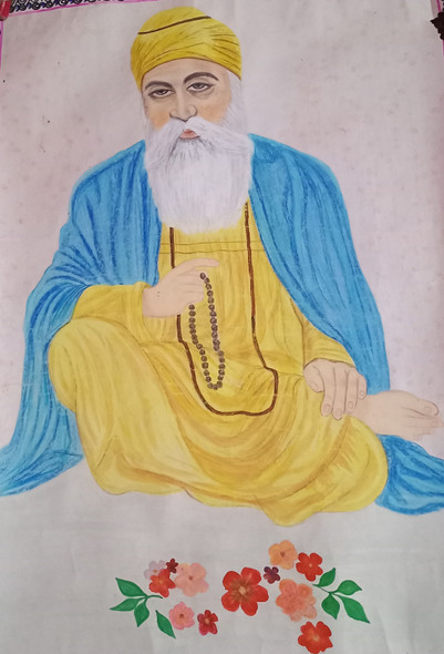 Shri Guru Nanak Dev Ji (ART_7789_62614) - Handpainted Art Painting - 14in X 20in