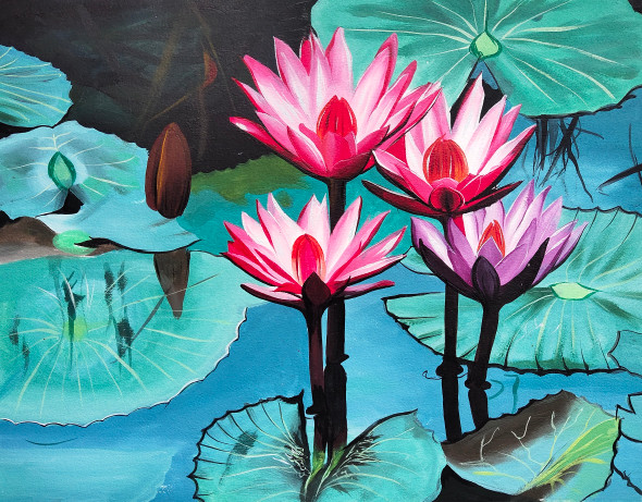 Lotus (ART_329_62624) - Handpainted Art Painting - 13in X 16in