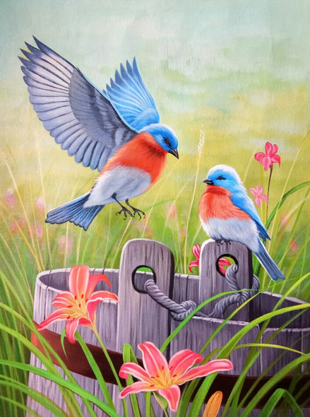 Heavenly Beautiful Pair of Birds By ARTOHOLIC (ART_3319_62824) - Handpainted Art Painting - 24in X 36in