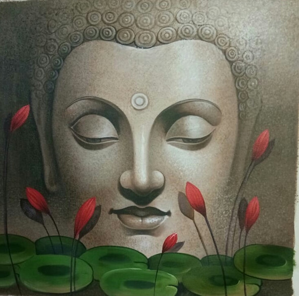 Lord Buddha Blessings-19 By ARTOHOLIC (ART_3319_62821) - Handpainted Art Painting - 30in X 30in