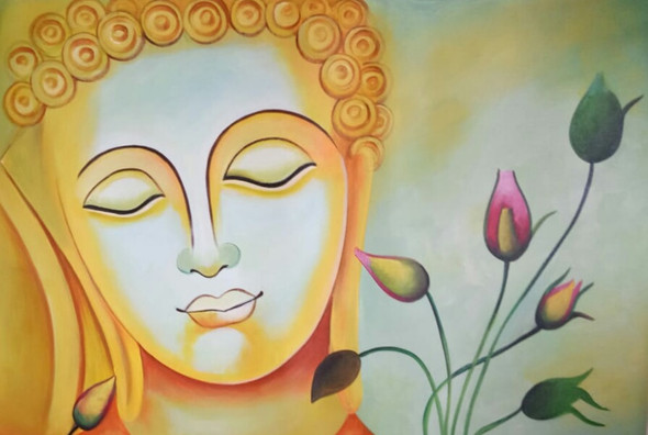 Lord Buddha Blessings-17 BY ARTOHOLIC (ART_3319_62819) - Handpainted Art Painting - 36in X 24in