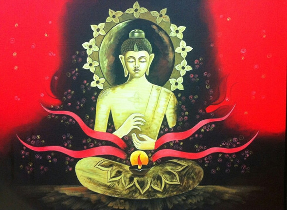Blessings Of Lord Buddha By ARTOHOLC (ART_3319_62916) - Handpainted Art Painting - 36in X 24in