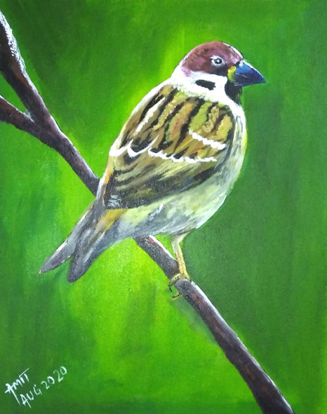 Bird Alone (ART_8405_62901) - Handpainted Art Painting - 16in X 20in