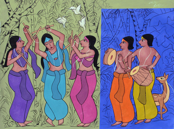 Garba Dance (ART_3324_62809) - Handpainted Art Painting - 24in X 18in