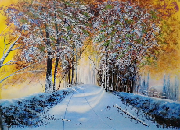 Winter wonder (ART_5868_60383) - Handpainted Art Painting - 33in X 23in